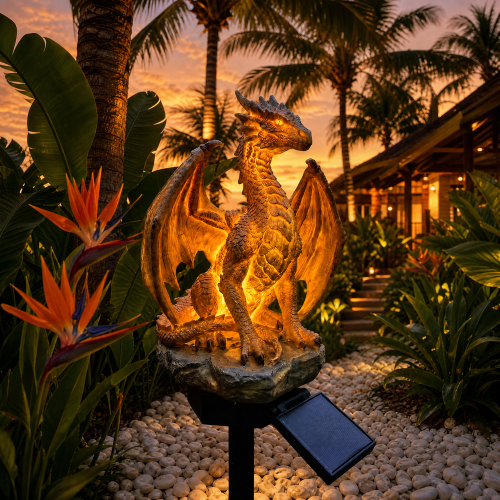 💥LAST DAY 50% OFF🐉✨Solar Dragon Garden Statue Light – Golden Ember Fantasy Outdoor Decor